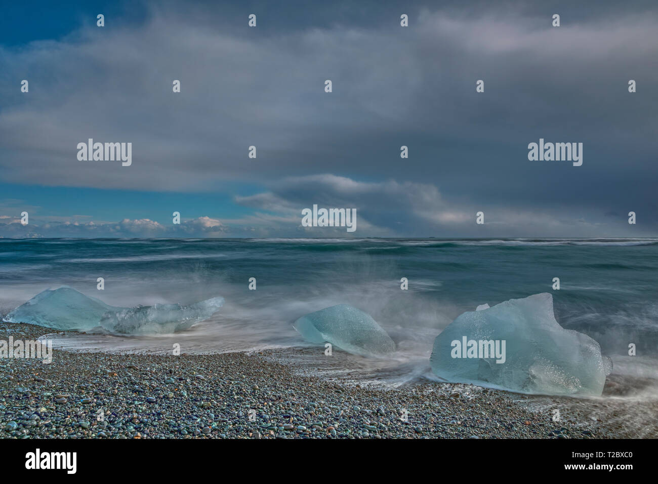 Plage du diamant, jökulsárlón, Austurland, Islande, Europe Banque D'Images