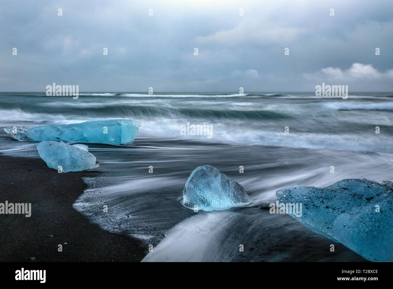 Plage du diamant, jökulsárlón, Austurland, Islande, Europe Banque D'Images