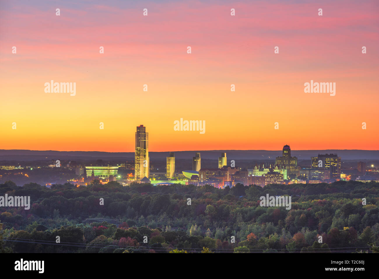 Albany, New York, USA Centre-ville city skyline at Dusk. Banque D'Images