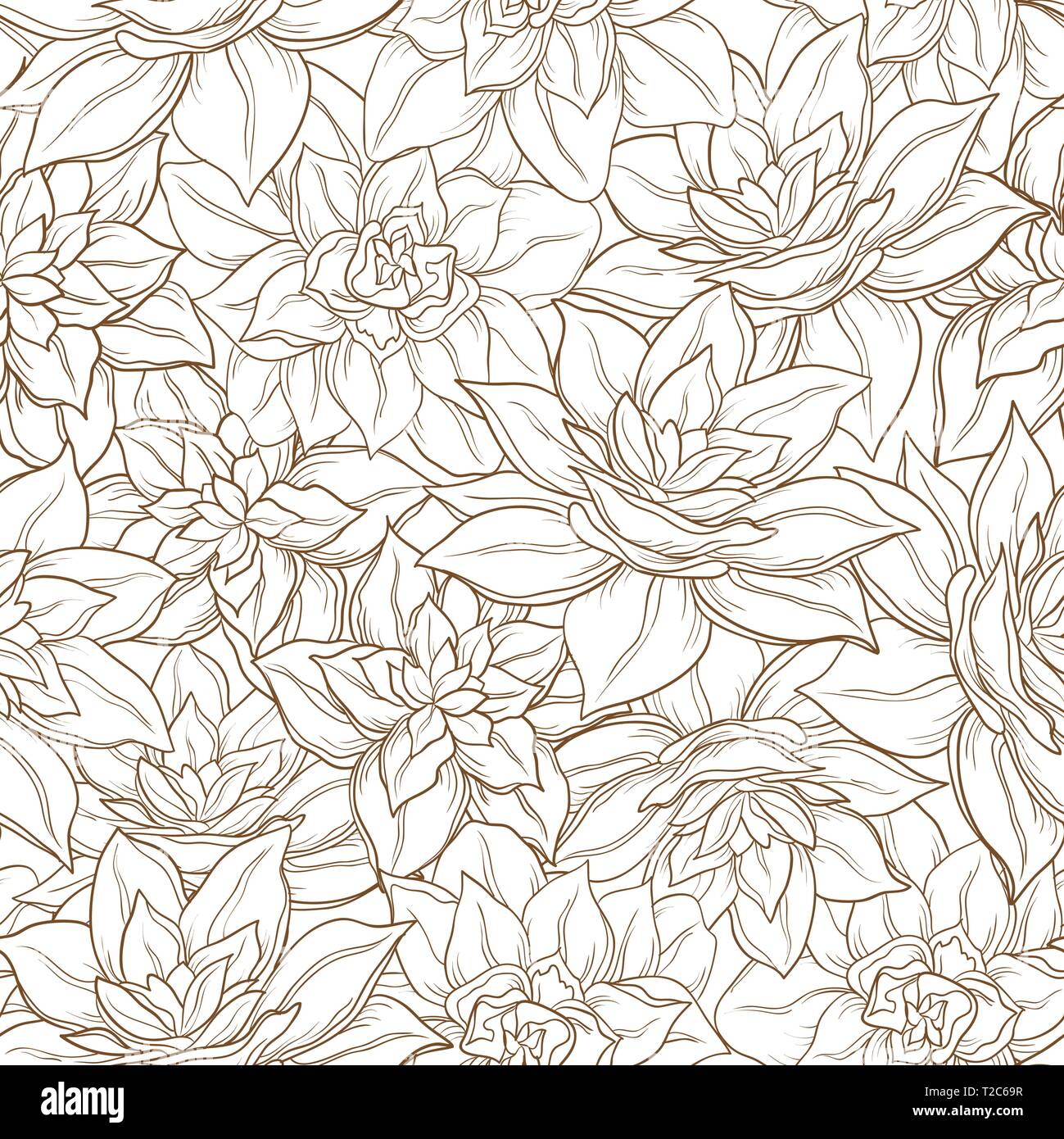 Seamless floral background, fleurs de narcisses sur contour blanc. Vector Illustration de Vecteur