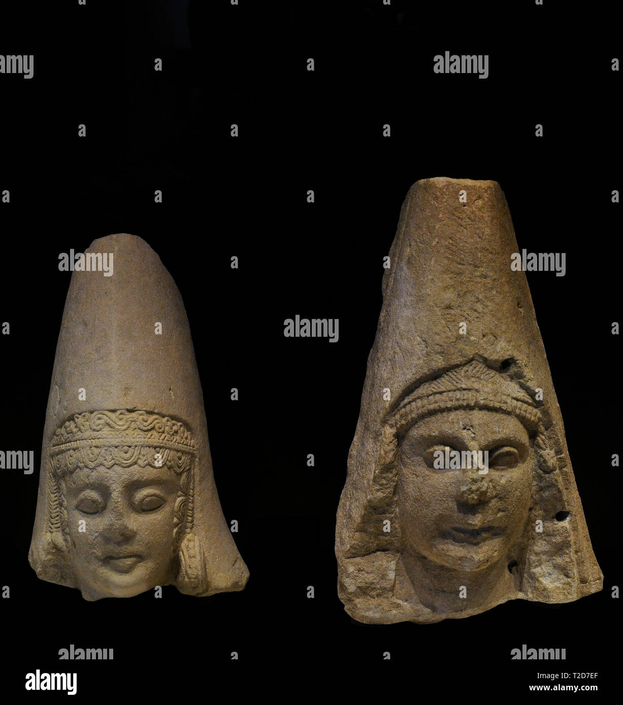 Les femmes chefs. 2ème siècle avant J.-C.. La pierre calcaire. Sanctuaire de Cerro de los Santos (Montealegre del Castillo, province d'Albacete, Castille-La Manche, Espagne). Musée Archéologique National. Madrid. L'Espagne. Banque D'Images