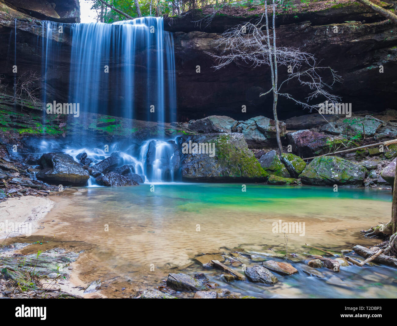 La belle Sougahoagdee Falls et l'eau bleue de Bankhead National Forest Banque D'Images