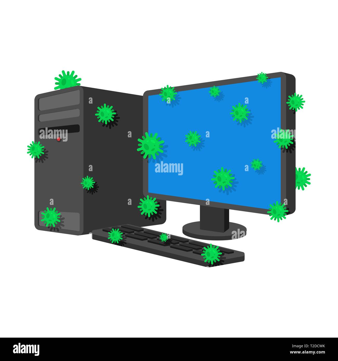 L'infection par le virus de l'ordinateur infecté malades isolés. mauvais Cartoon Style PC processeur de données vecteur de maladie. Illustration de Vecteur