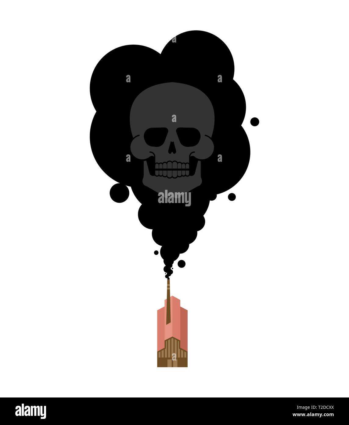 La fumée noire de l'usine et du crâne. La mort et la pollution. La production de produits chimiques nocifs. Des poisons de l'environnement Illustration de Vecteur