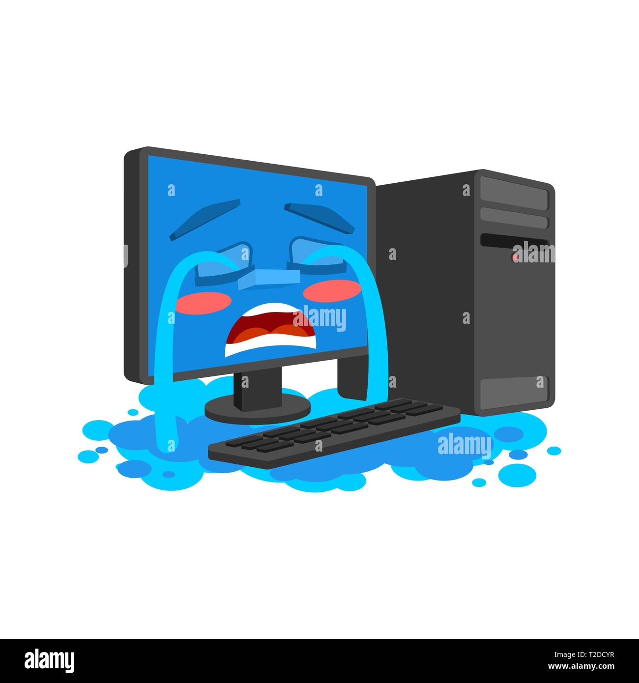 Ordinateur larmes isolées. cry PC Cartoon Style Vector Illustration de Vecteur