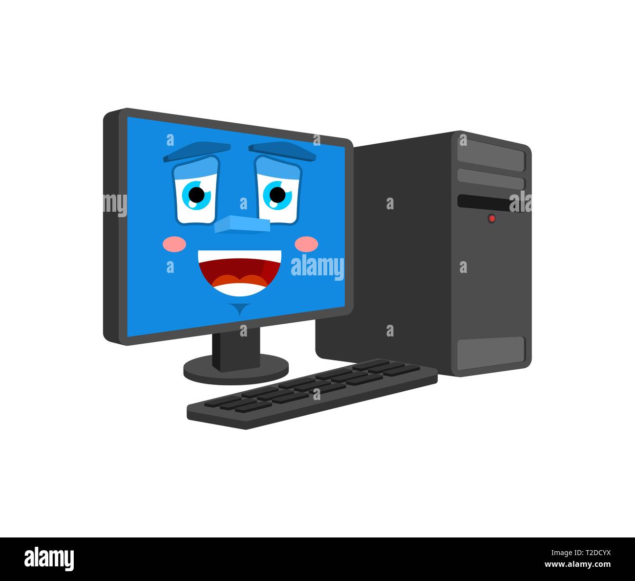 Heureux l'émotion de l'ordinateur isolé. lucky Cartoon Style PC processeur de données vecteur joyeuse. Illustration de Vecteur