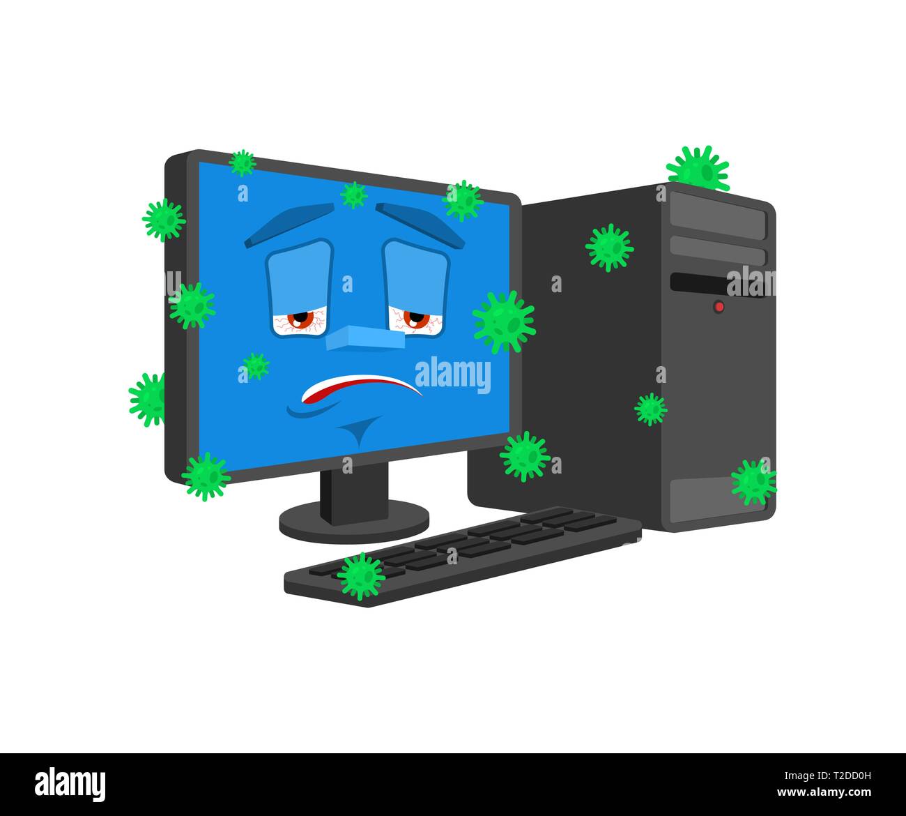 L'infection par le virus de l'ordinateur infecté malades isolés. mauvais Cartoon Style PC processeur de données vecteur de maladie. Illustration de Vecteur