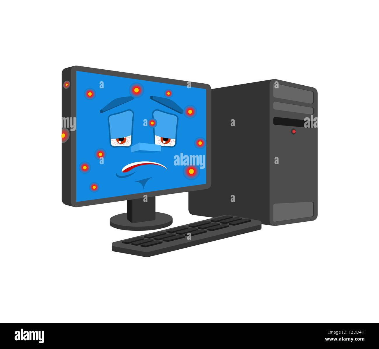 Malades isolés. l'infection de l'ordinateur Mauvais virus PC Cartoon Style données vecteur du processeur. Illustration de Vecteur