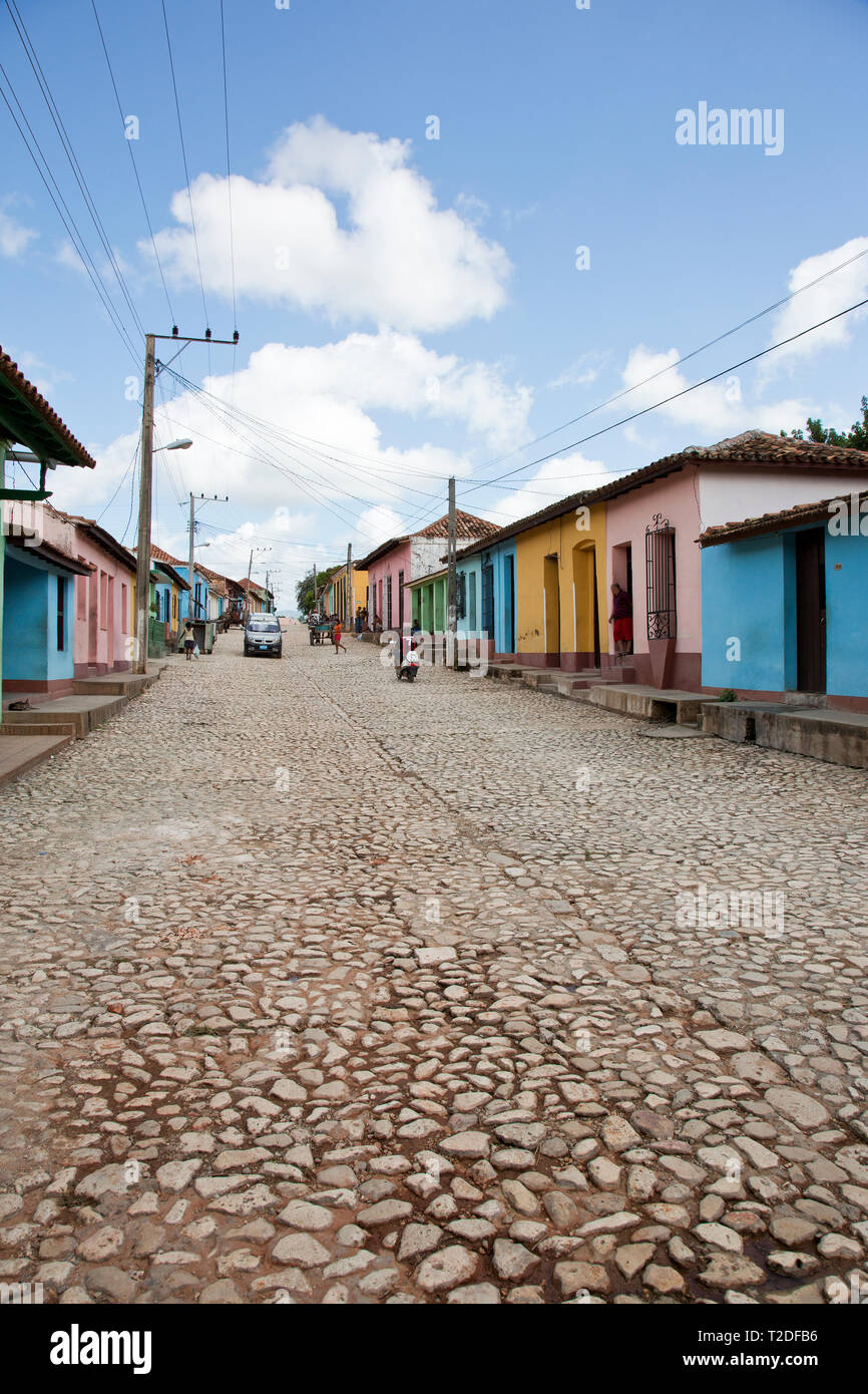 Scène de rue pavées,Cuba Trinidad Banque D'Images