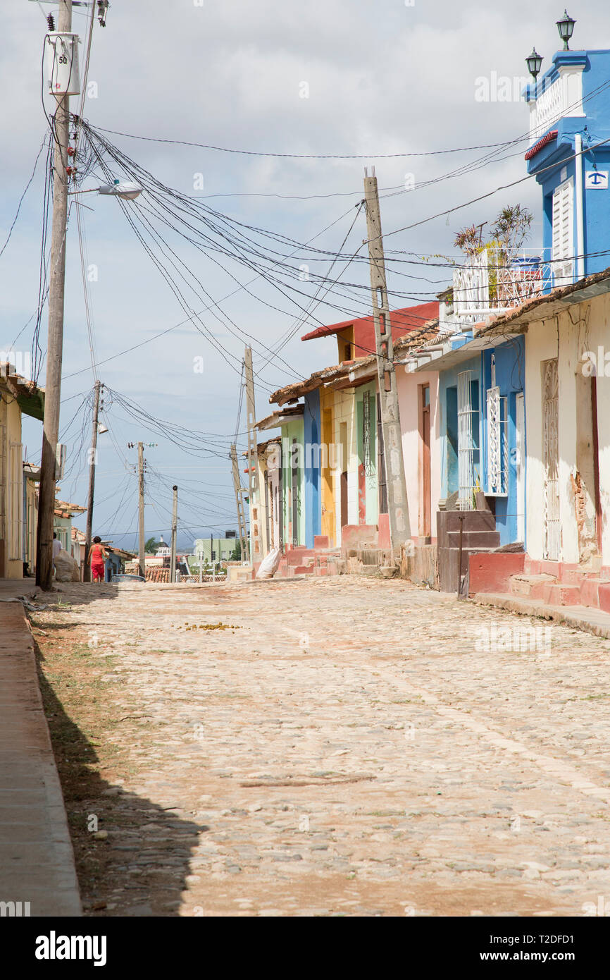 Scène de rue pavées,Cuba Trinidad Banque D'Images