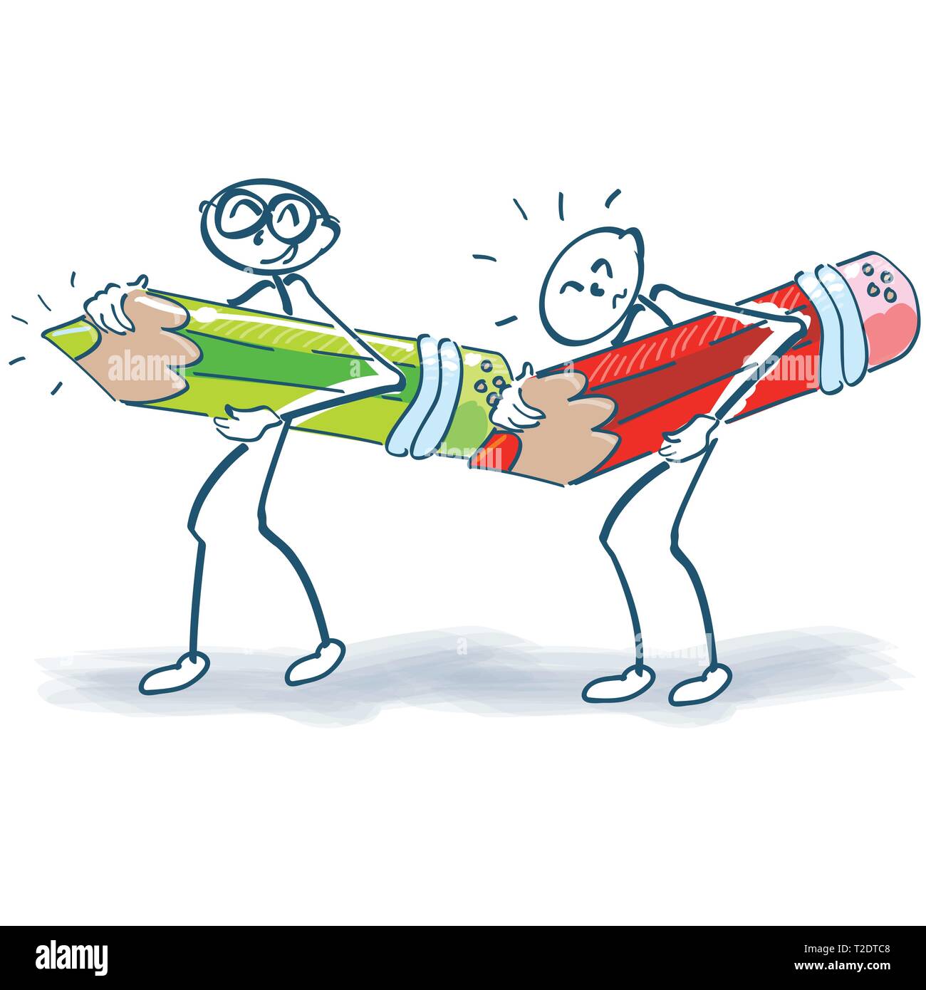 Avec des plumes vertes et rouges dans le bureau Illustration de Vecteur