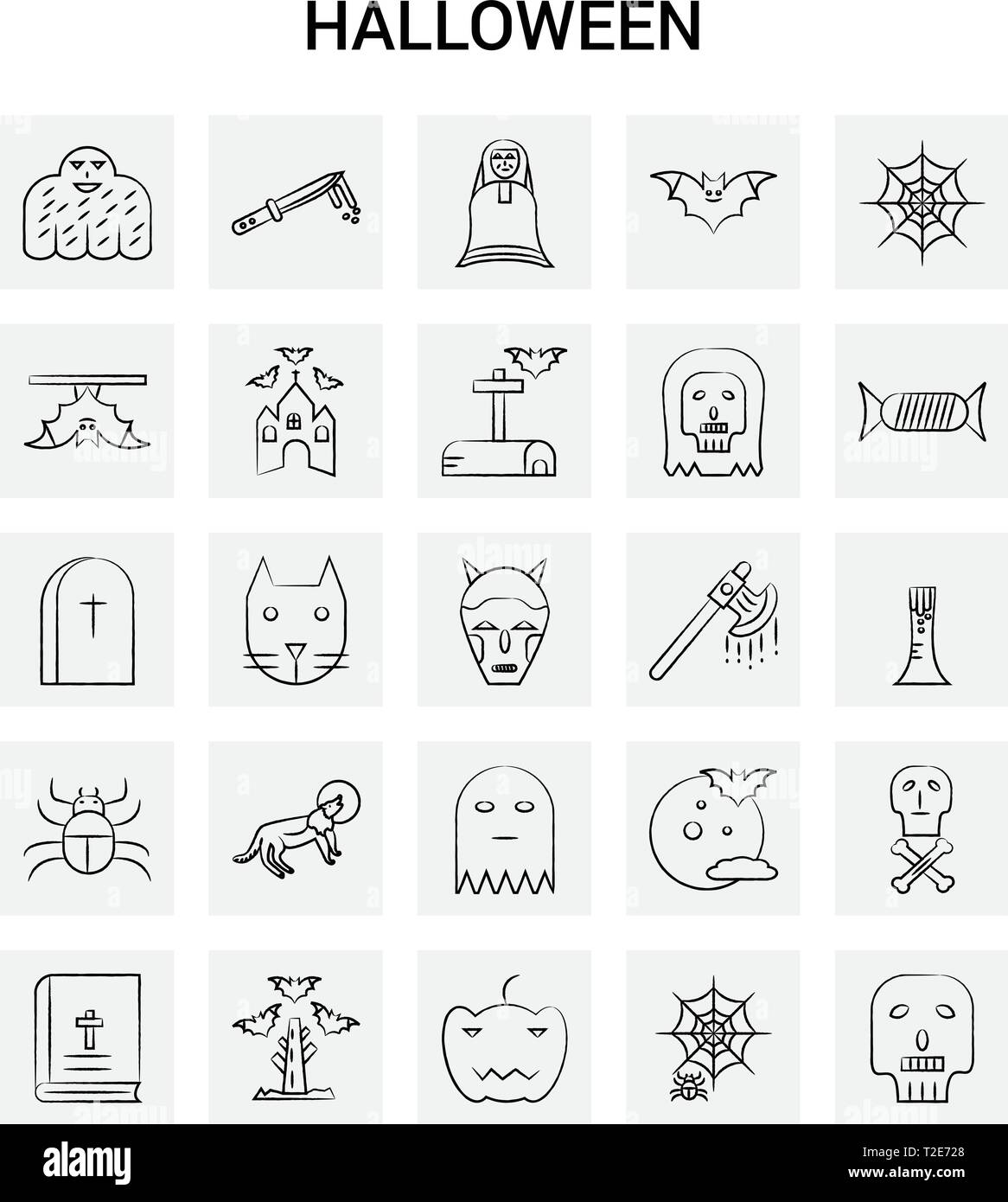 25 Halloween icon set dessiné à la main. Doodle Vecteur Fond gris Illustration de Vecteur