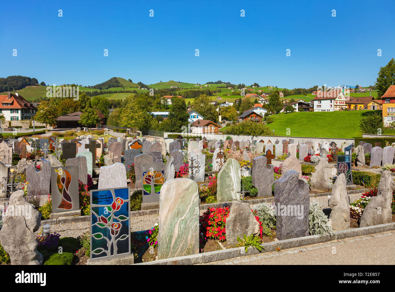 Zürich, Suisse - 20 septembre 2018 : un cimetière dans la partie historique de la ville d'Appenzell. Appenzell est la capitale du canton suisse de Banque D'Images