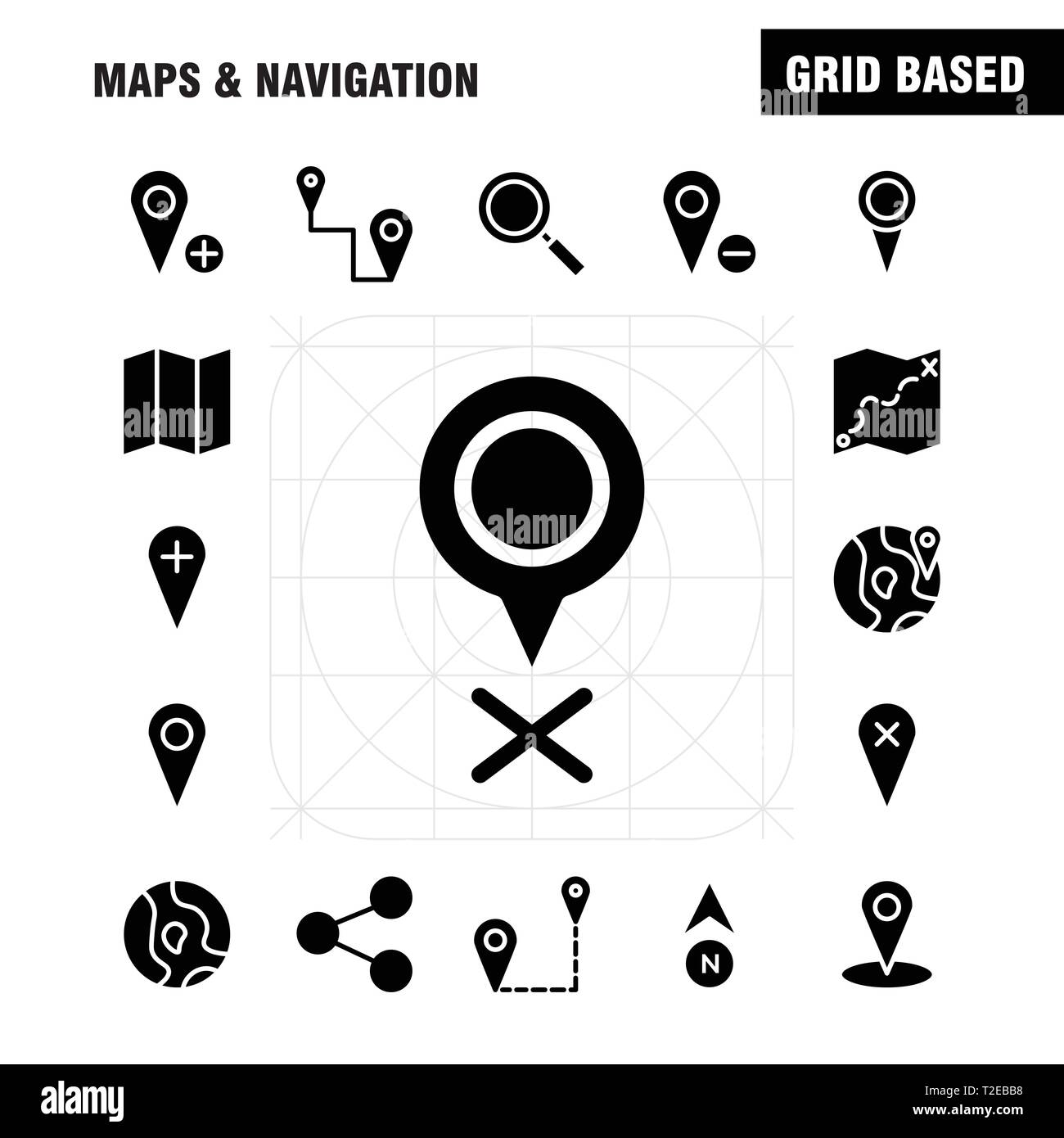 Cartes et Navigation Pack Icône glyphe solide pour les concepteurs et développeurs. Des icônes, supprimer la carte gps, cartes, navigation, boussole, GPS, position, Vector Illustration de Vecteur