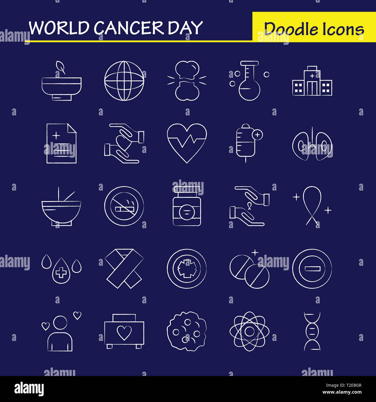 Journée mondiale contre le cancer à la main Icons Set pour l'infographie, Mobile UX/UI Kit et Print Design. Inclure : les mains, ruban, l'amour, romantique, rapport, l'amour, Roman Illustration de Vecteur