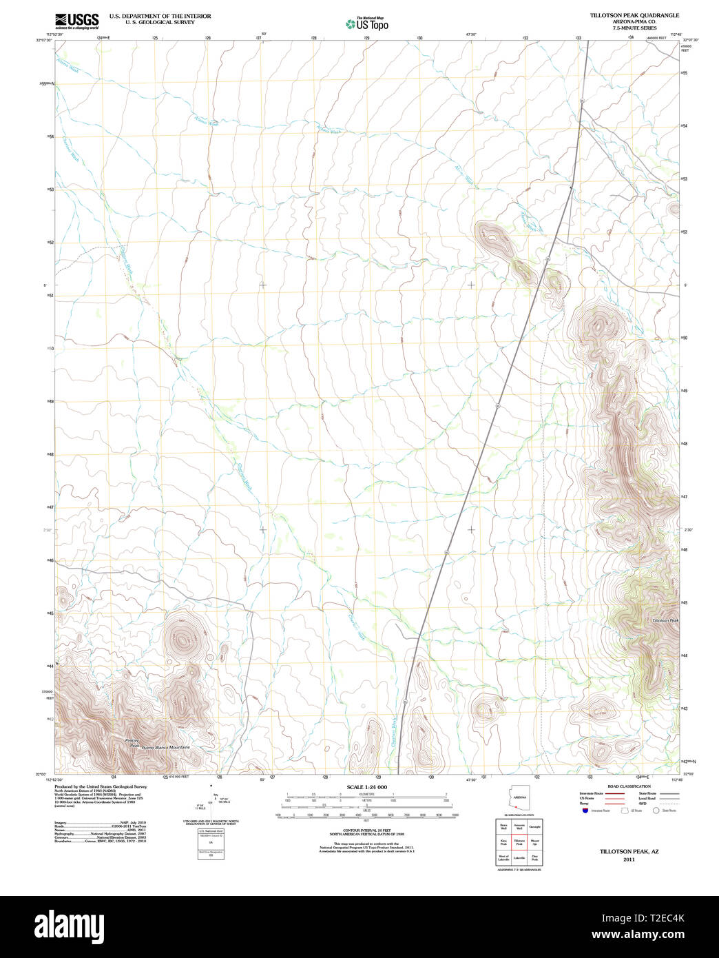 Carte TOPO USGS Arizona AZ Tillotson Peak 20111025 Restauration TM Banque D'Images