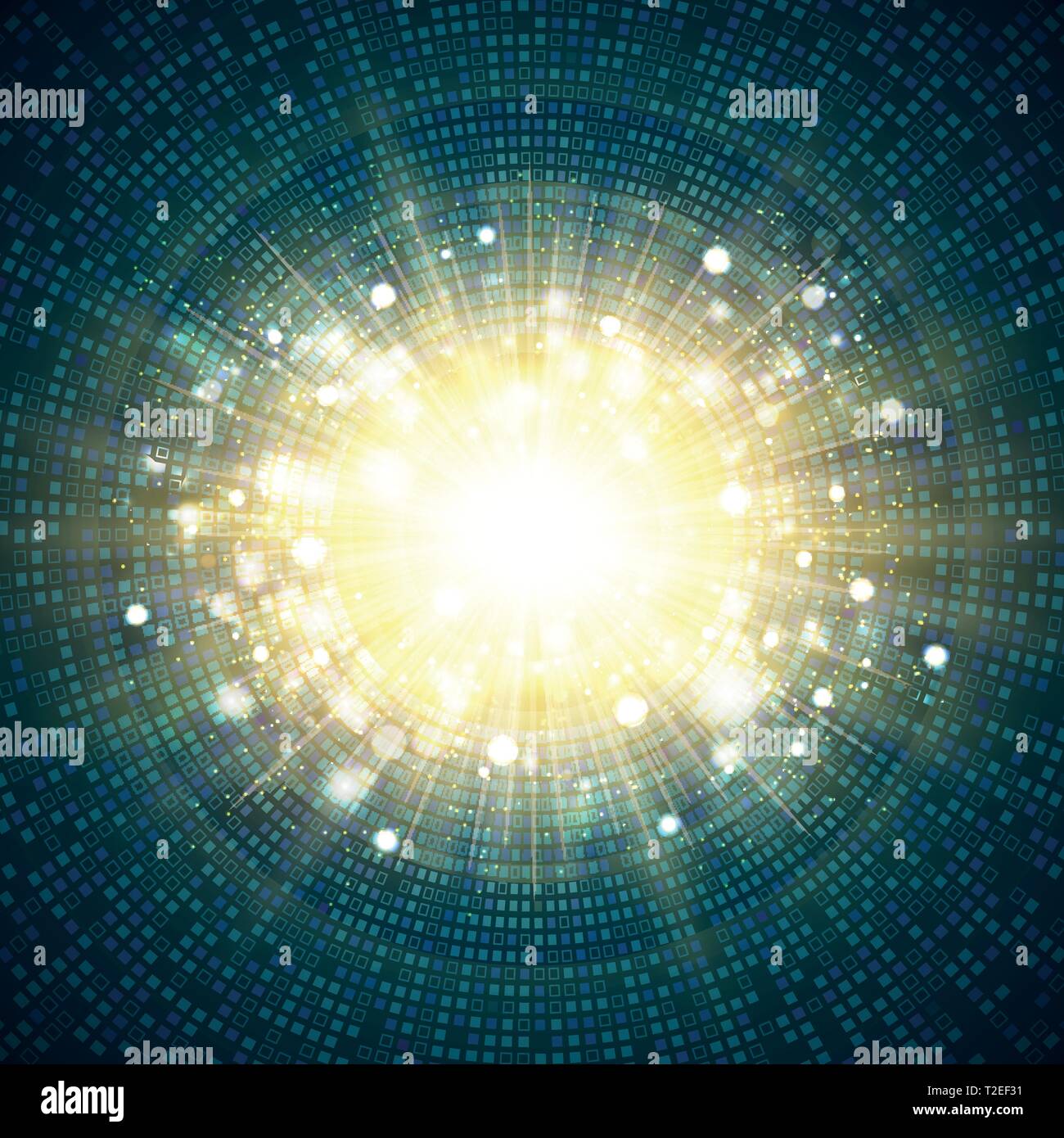 La technologie numérique blue square circle of gold glitter background centre d'éclatement. Vous pouvez utiliser pour couvrir futuriste, ad, poster, copy space, artwork. Illustration de Vecteur