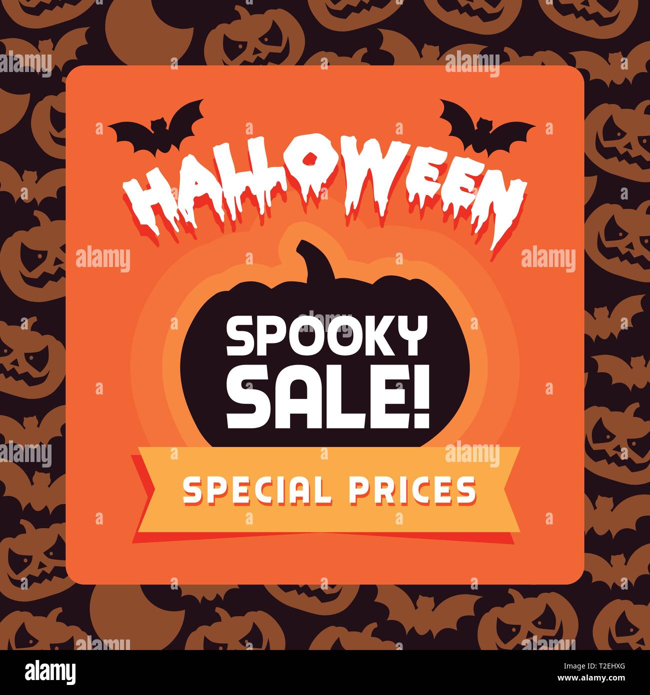 Happy Halloween publicité ventes promotionnelles avec des citrouilles et des chauves-souris Illustration de Vecteur