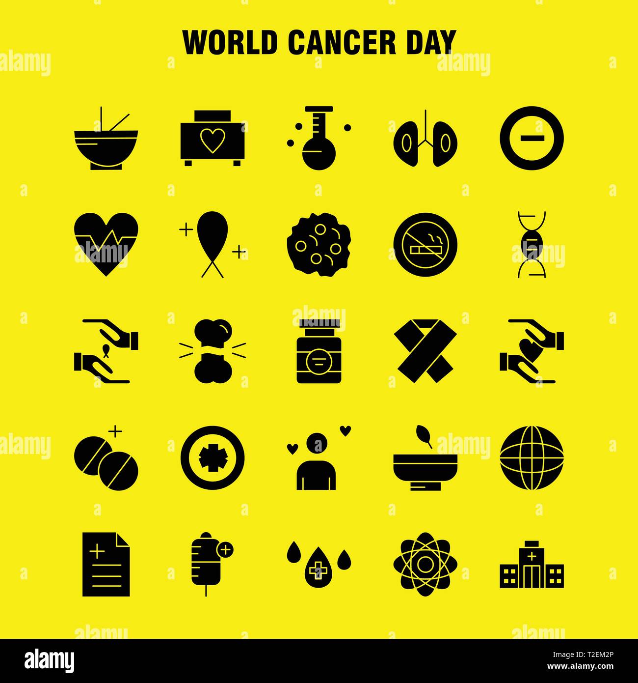 Journée mondiale contre le cancer glyphe solide Icons Set pour l'infographie, Mobile UX/UI Kit et Print Design. Inclure : les mains, ruban, l'amour, romantique, rapport, l'amour, Roma Illustration de Vecteur