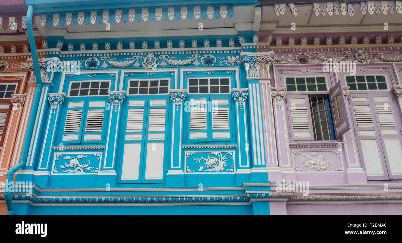 Maison Peranakan colorés populaires avec instagrammers sur Koon Seng Road, Joo Chiat, Geylang, Singapour. Banque D'Images