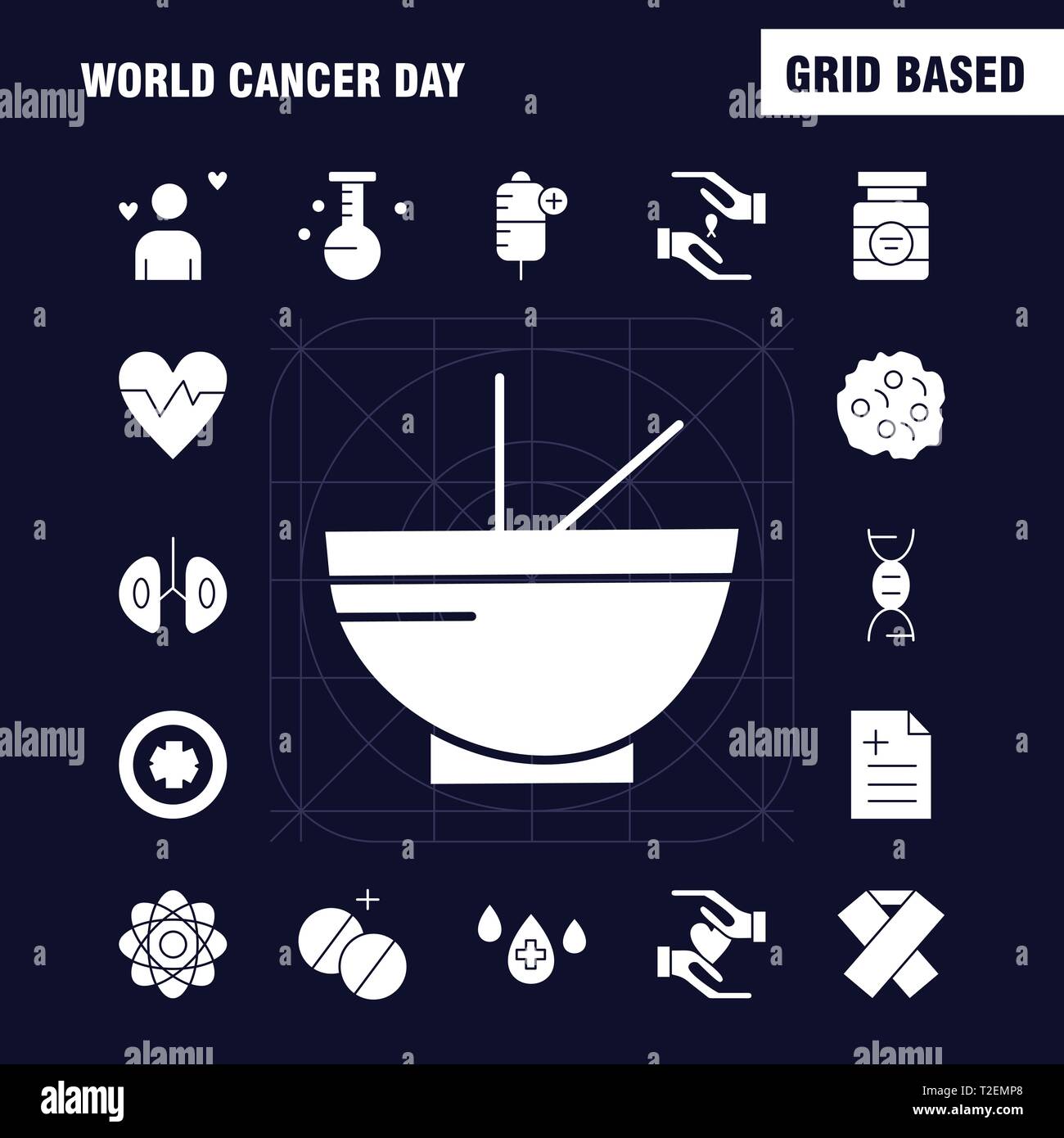 Journée mondiale contre le cancer glyphe solide Icons Set pour l'infographie, Mobile UX/UI Kit et Print Design. Inclure : les mains, ruban, l'amour, romantique, rapport, l'amour, Roma Illustration de Vecteur