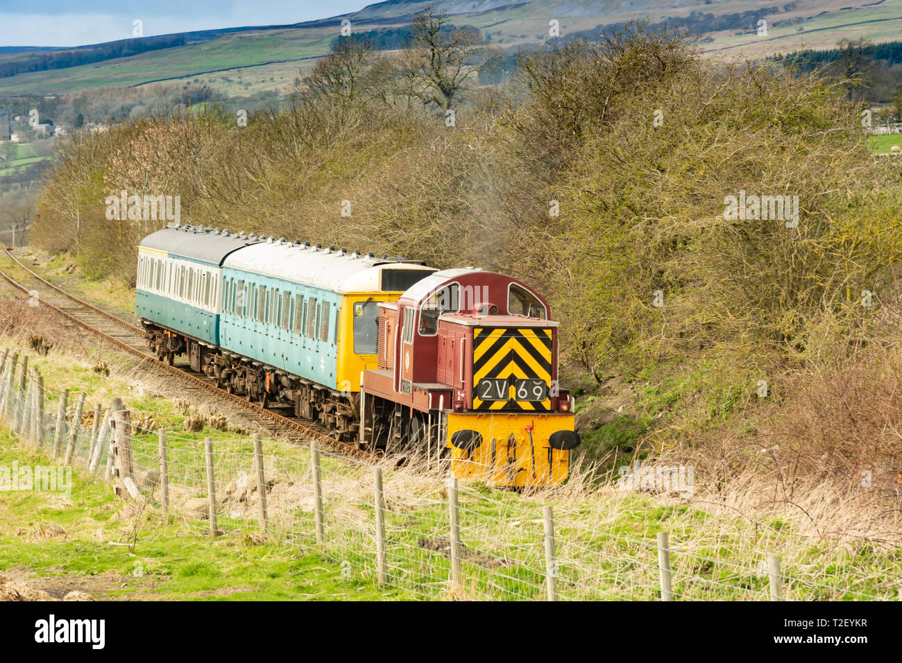 Sur le train diesel Wensleydale Railway Banque D'Images