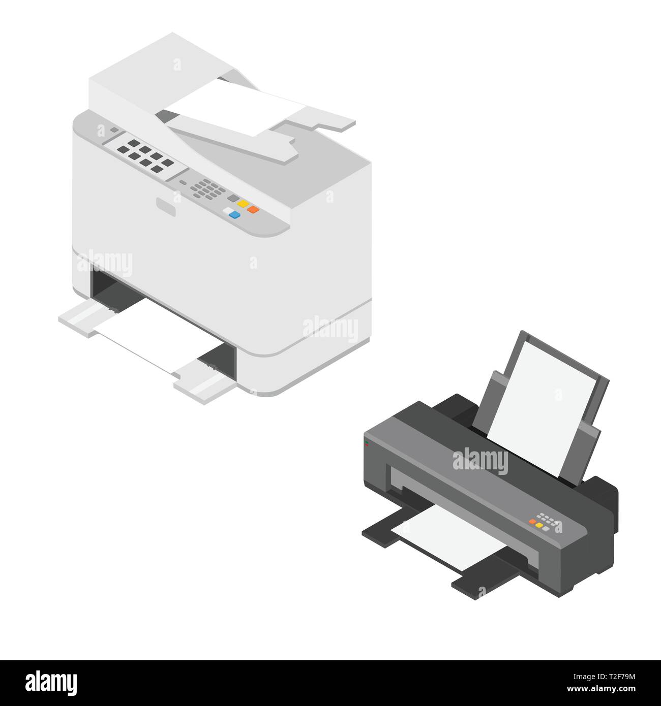 Imprimante isométrique réaliste isolé sur fond blanc. Imprimante et scanner. Icône de l'imprimante. Illustration de Vecteur