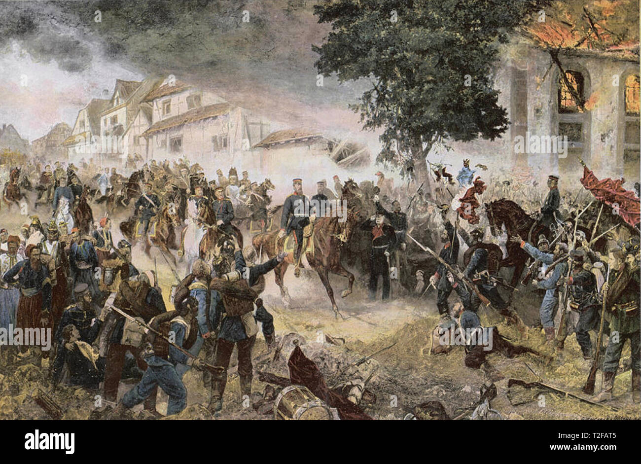 Bataille de Wörth 6 août 1870. Le Prince Frederick avec ses troupes. Banque D'Images