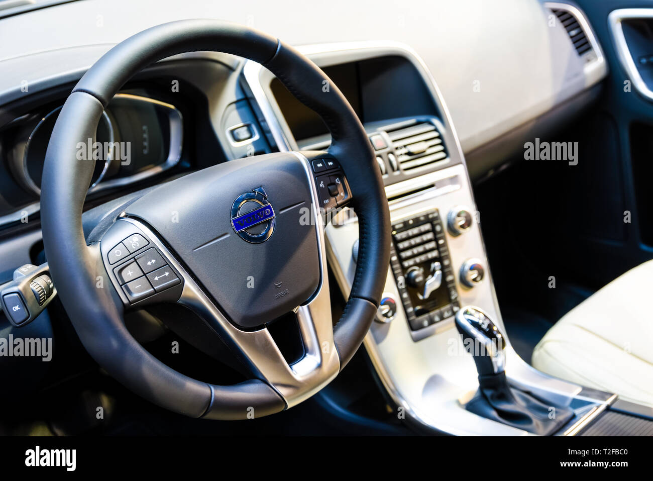 Bucarest, Roumanie - 21 octobre 2016 : Intérieur Vue aérienne de voiture Volvo Banque D'Images