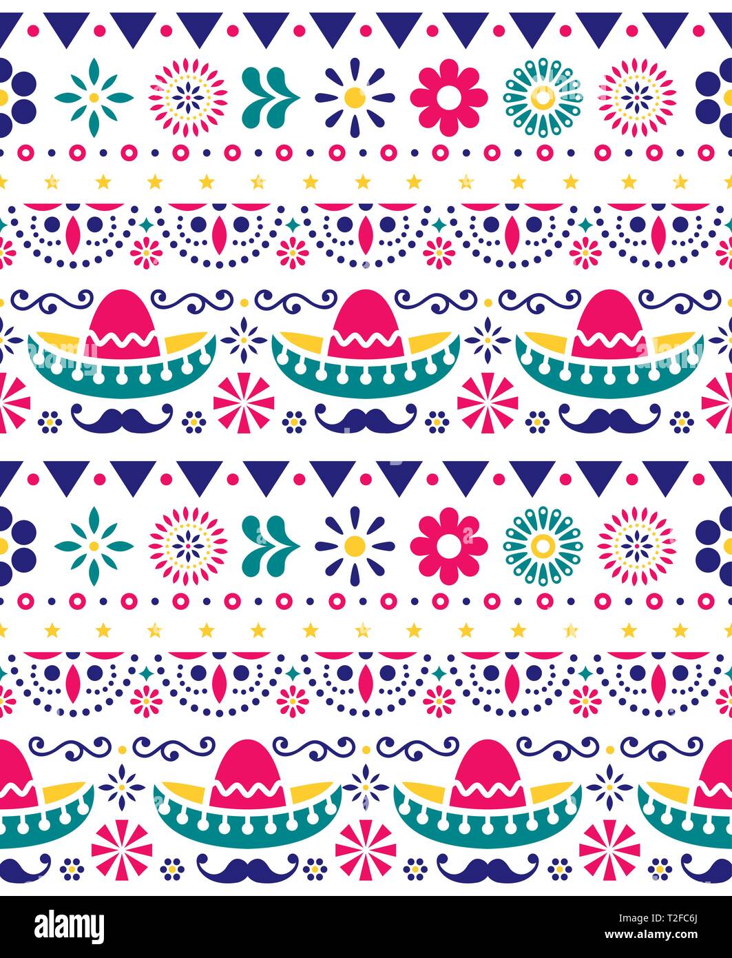 Mexican Hat - sombrero et longues moustaches motif floral vectoriel continu - design textile, papier peint Illustration de Vecteur