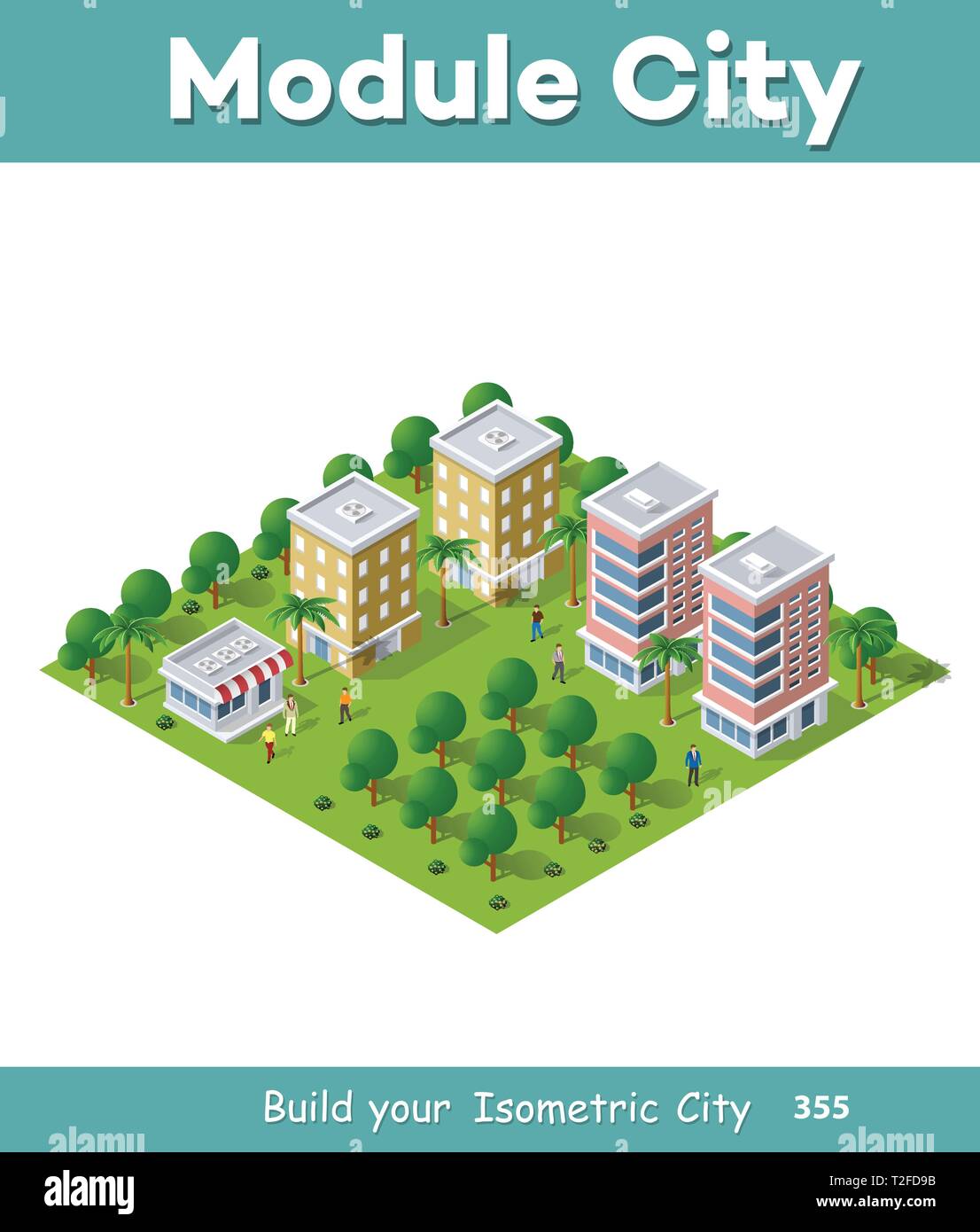 Zone urbaine, avec des rues, maisons et arbres. Le paysage de l'infrastructure urbaine. Illustration de Vecteur
