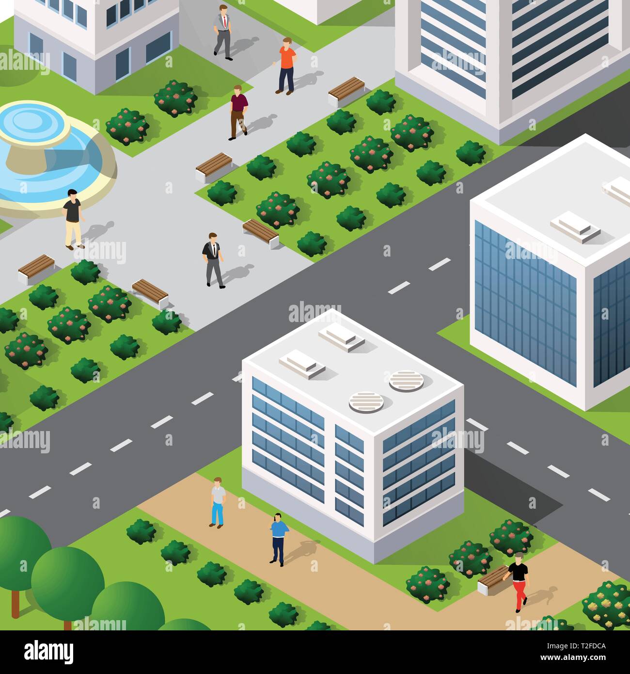 L'architecture urbaine Zone de renseignement avec les rues, maisons et arbres. Le paysage de l'infrastructure urbaine. Illustration de Vecteur