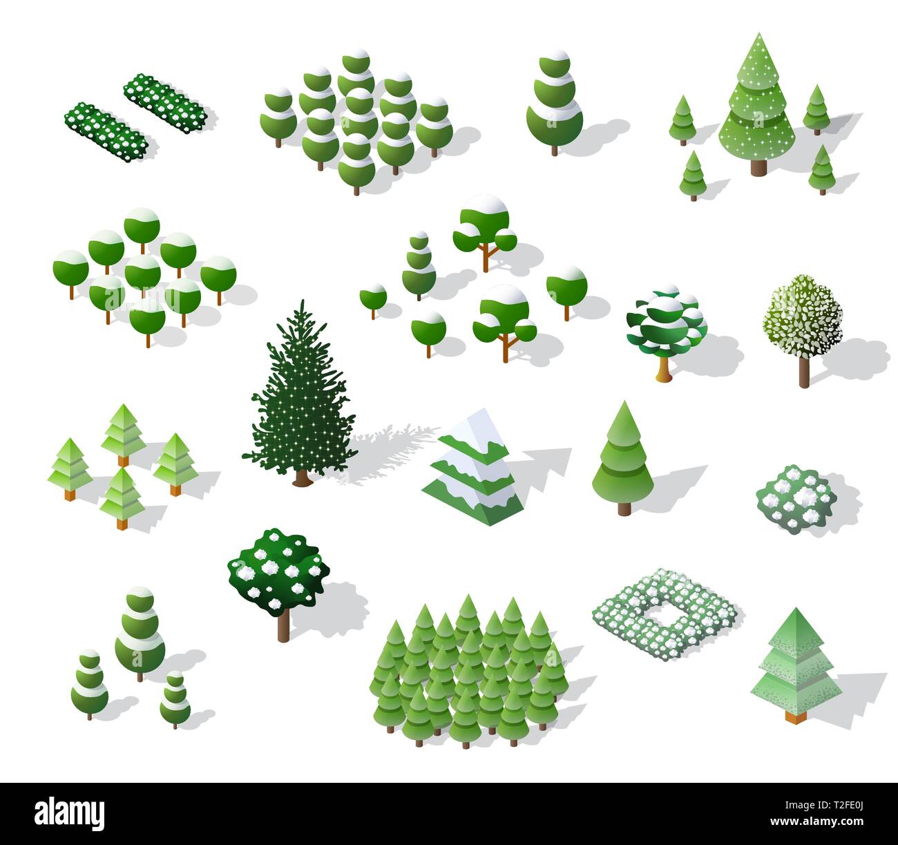 Ensemble d'hiver arbres et sapins de Noël Illustration de Vecteur