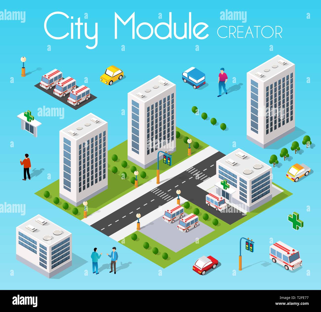 Option module isométrique avec ville de gratte-ciel bâtiment urbain architecture vectorielle. Illustration moderne pour la conception d'arrière-plan et jeu de forme Illustration de Vecteur