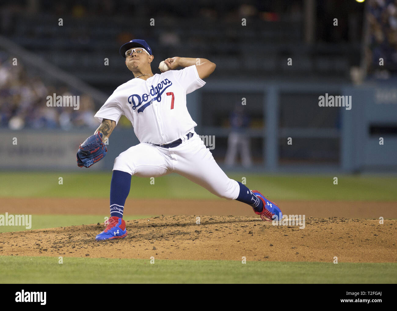 Los Angeles, Californie, USA. 1er avril 2019. Julio Urias # 7 de l'emplacements des Dodgers de Los Angeles pendant le match contre les Giants de San Francisco au Dodger Stadium le 1 avril 2019 à Los Angeles, Californie San Francisco Giants a gagné le match 4-2.Armando Armando Arorizo Arorizo : Crédit/Prensa Internacional/ZUMA/Alamy Fil Live News Banque D'Images