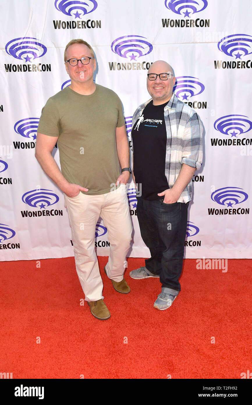 Anaheim, États-Unis. Mar 31, 2019. Matt Thompson et Casey Willis au Photocall's FX série d'animation 'Archer' à WonderCon 2019 à l'Anaheim Convention Center. Anaheim, 31.03.2019 | Conditions de crédit dans le monde entier : dpa/Alamy Live News Banque D'Images