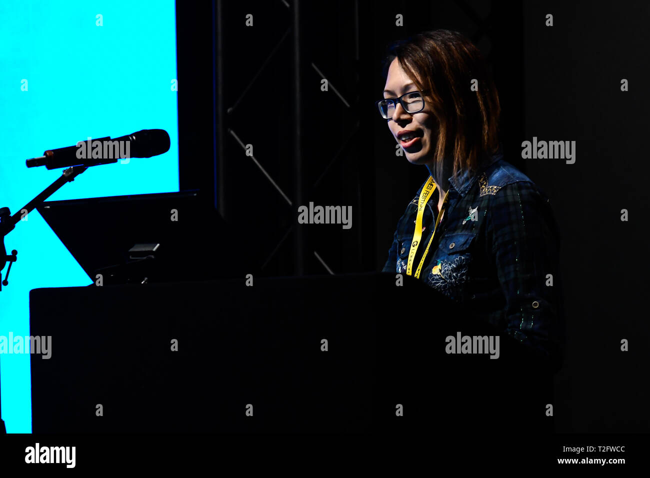 Londres, Royaume-Uni. Apr 02, 2019. Le président Jodie Azhar est un Teazelcat à jeux ukie étudiants à Londres 2019 : Festival des jeux à Somerset House du moyeu du Strand, London, UK. le 2 avril 2019. Credit Photo : Alamy/Capital Live News Banque D'Images