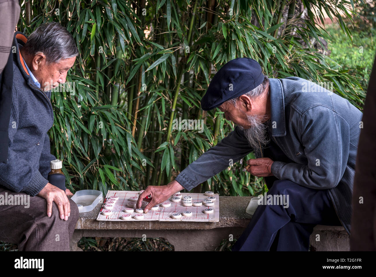 Les sections locales à l'aller, un populaire jeu de société chinois, dans le parc du Lac Vert, Kunming, province du Yunnan, Chine Banque D'Images