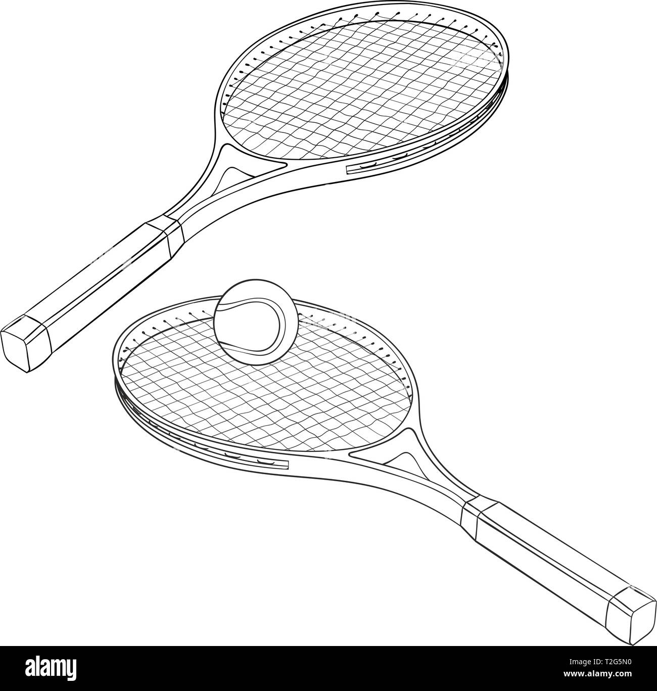Les raquettes de tennis. Croquis dessinés à la main. Vector illustration isolé sur fond blanc Illustration de Vecteur