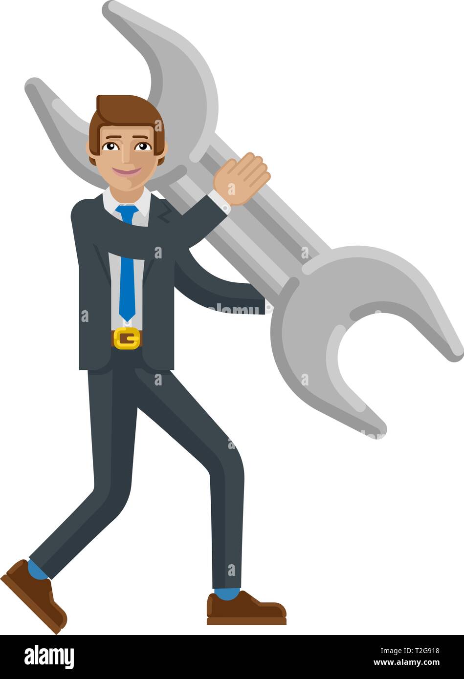 Business Man Holding Spanner Mascot concept Illustration de Vecteur