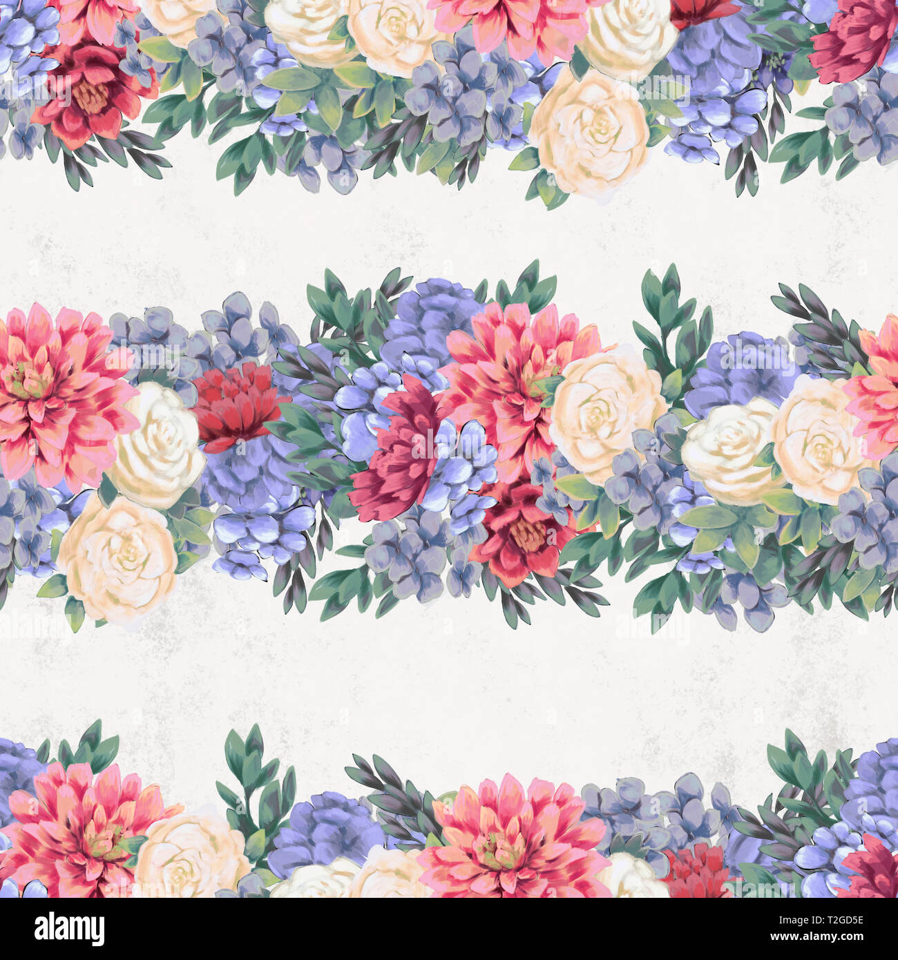 Vintage Floral pattern transparente. La main rose, bleu et blanc de printemps des fleurs et des feuilles pour le tissu Banque D'Images