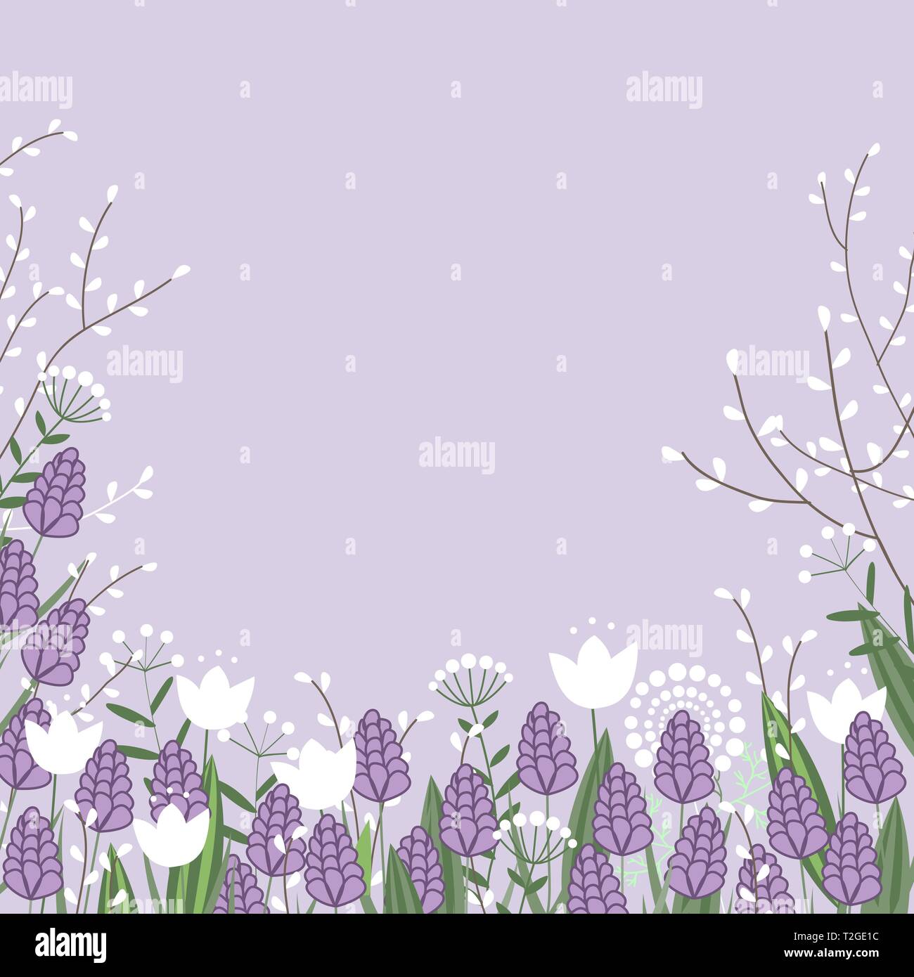 Carte colorée de fleurs de printemps du vecteur. Branches de saule, jacinthes tulipes et fleurs. Place pour le texte Illustration de Vecteur