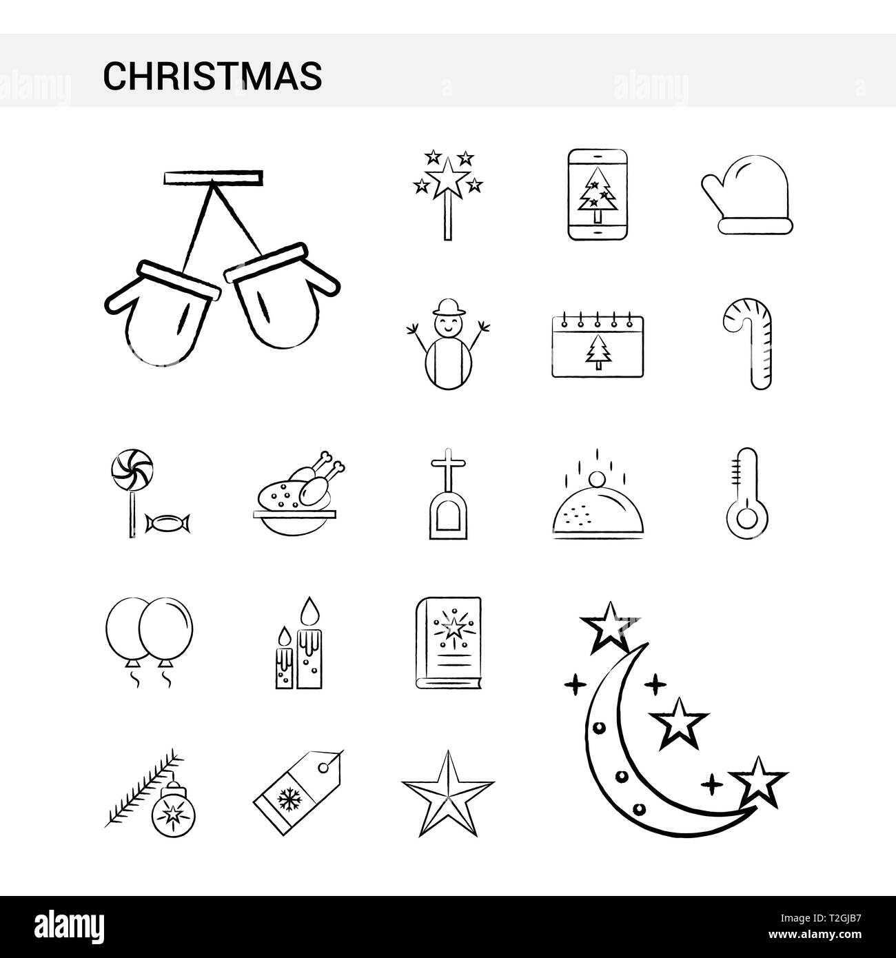 La main de Noël style Icon Set, isolé sur fond blanc. - Vector Illustration de Vecteur