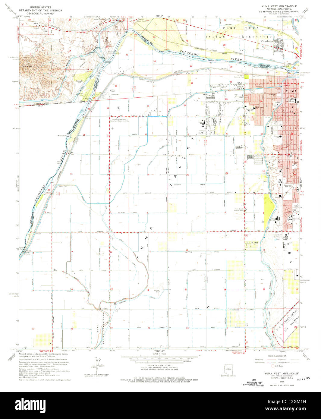 Carte TOPO USGS Arizona AZ Yuma West 3142271965 Restauration 24000 Banque D'Images