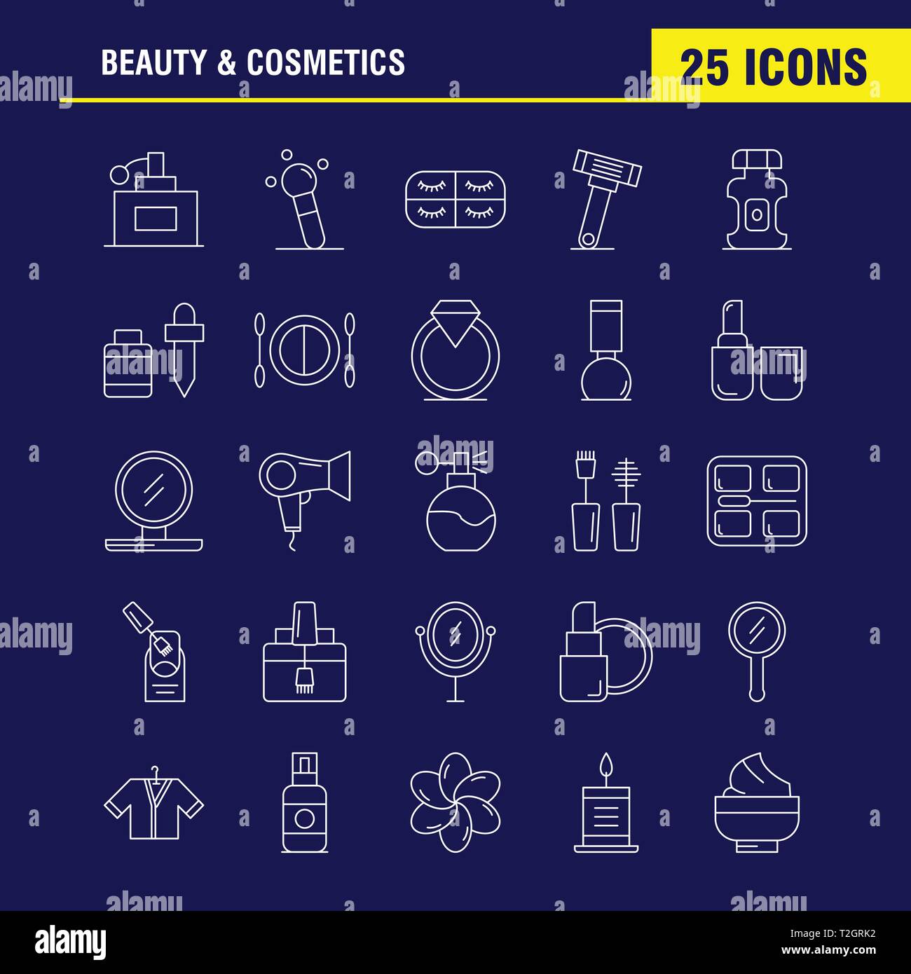 Beauté et cosmétiques ligne Icons Set pour l'infographie, Mobile UX/UI Kit et Print Design. Inclure : visage, Foundation, liquide, maquillage, Beauté, Pinceau, Mak Illustration de Vecteur