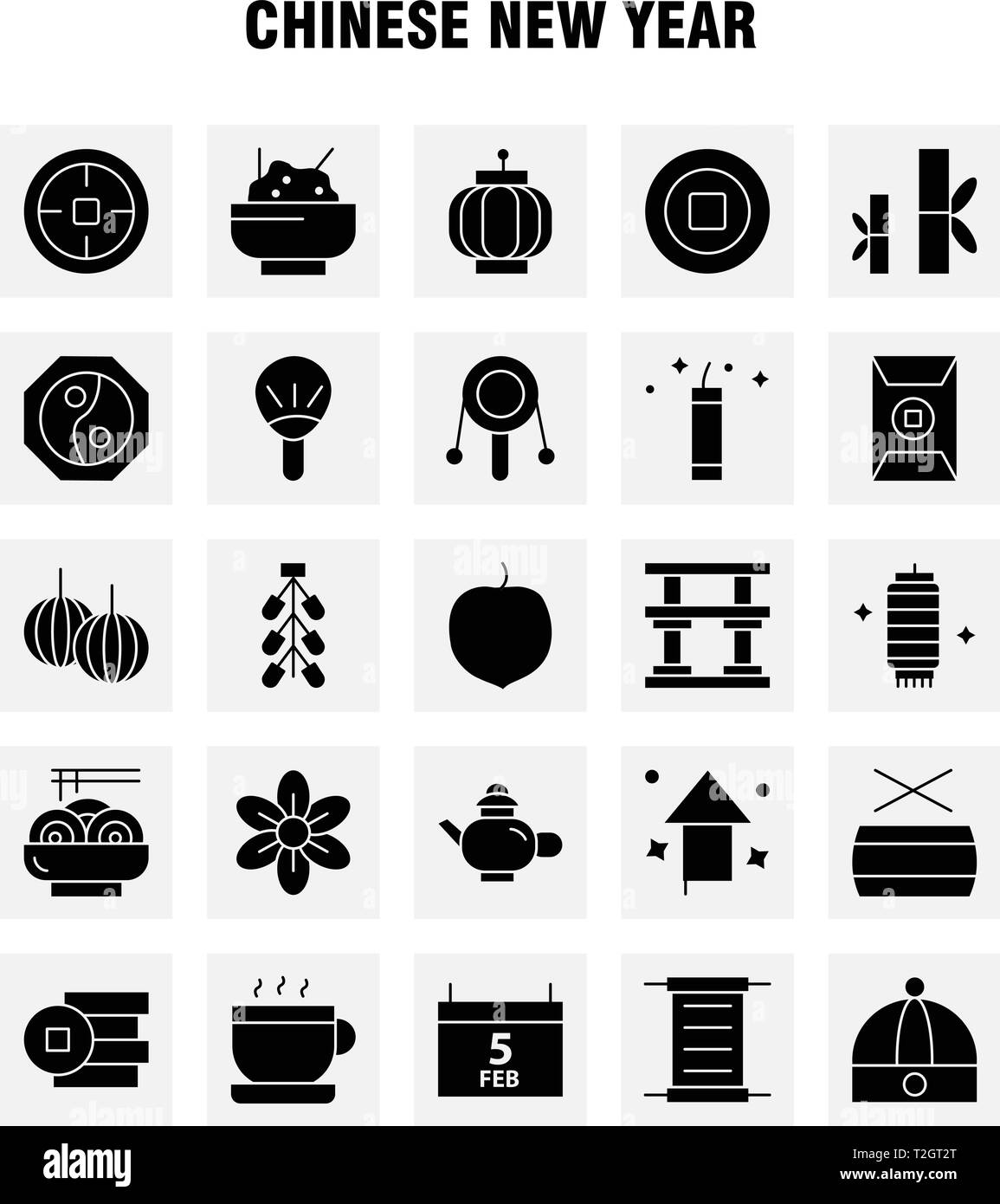 Le Nouvel An chinois glyphe solide Icon Pack pour les concepteurs et développeurs. Icônes de calendrier, Février, Mois, Calendrier, Chinois, Nouvel An, jouet, vecteur, Illustration de Vecteur