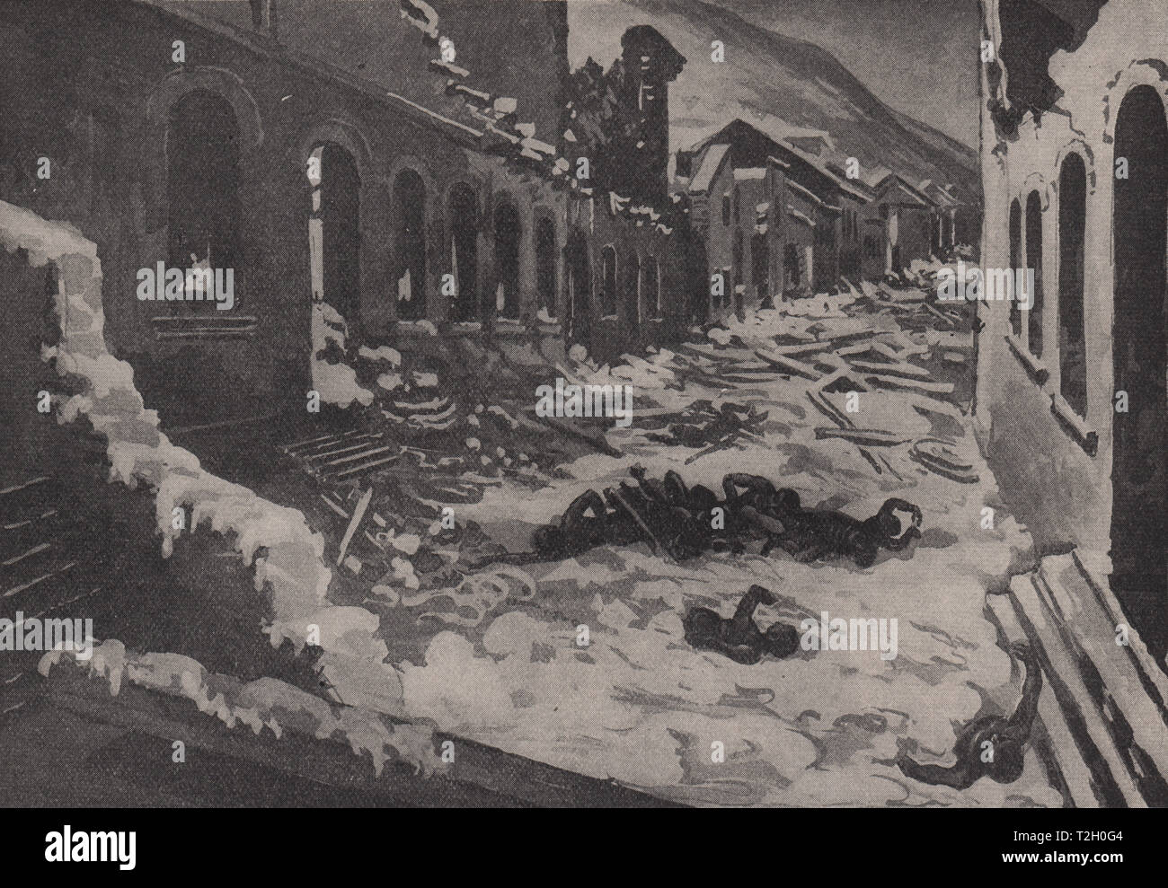 Scène dans le centre de la ville en ruines Banque D'Images