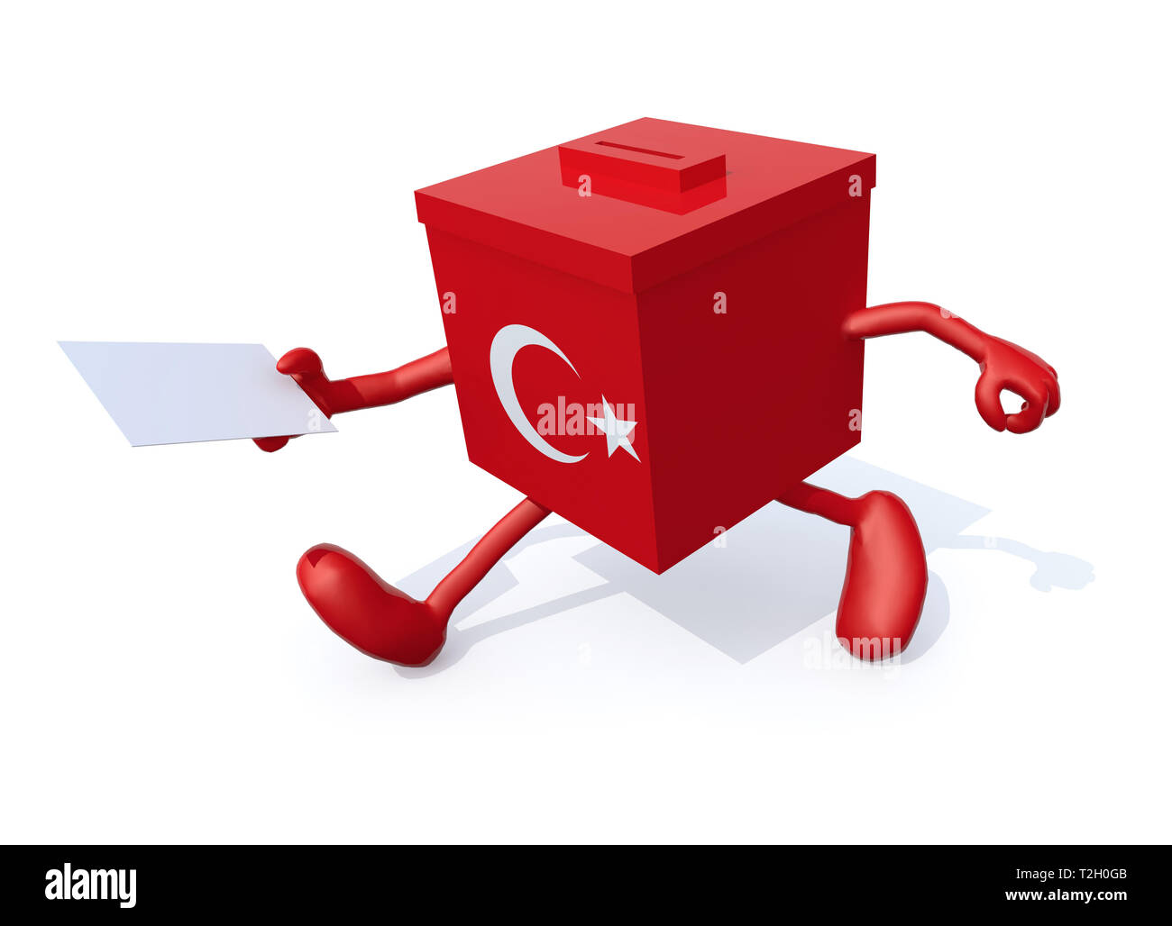 Urne électorale turque avec les bras, les jambes et l'enveloppe sur les mains, 3d illustration Banque D'Images