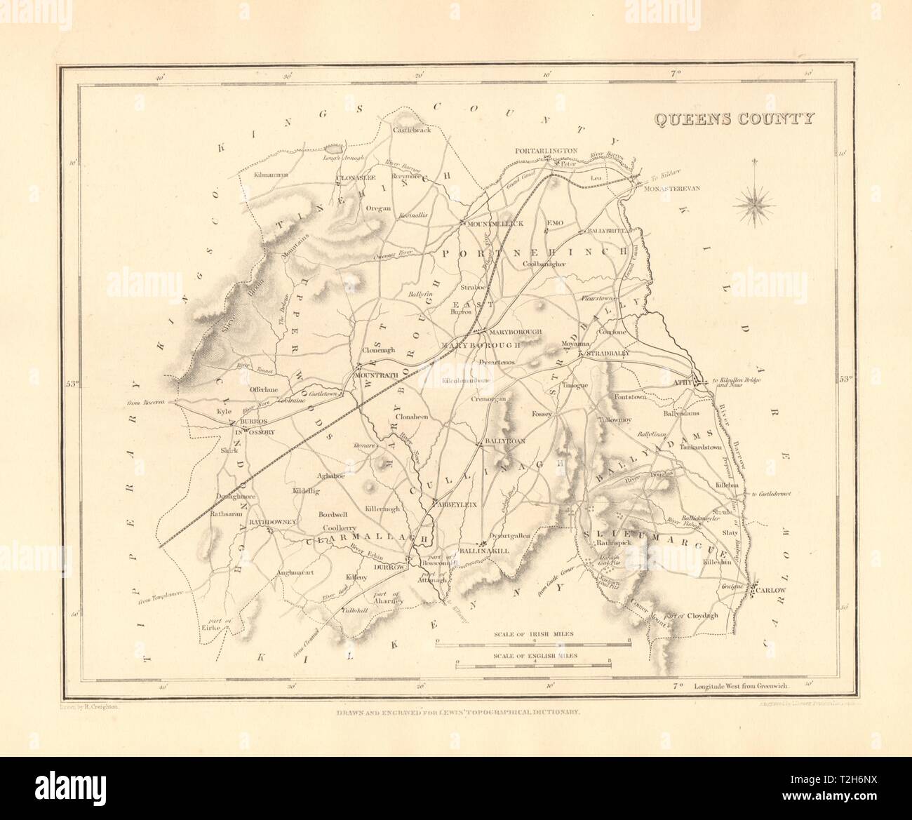 Le comté de Queens (LAOIS) carte antique pour LEWIS - CREIGHTON & DOWER - Irlande 1846 Banque D'Images