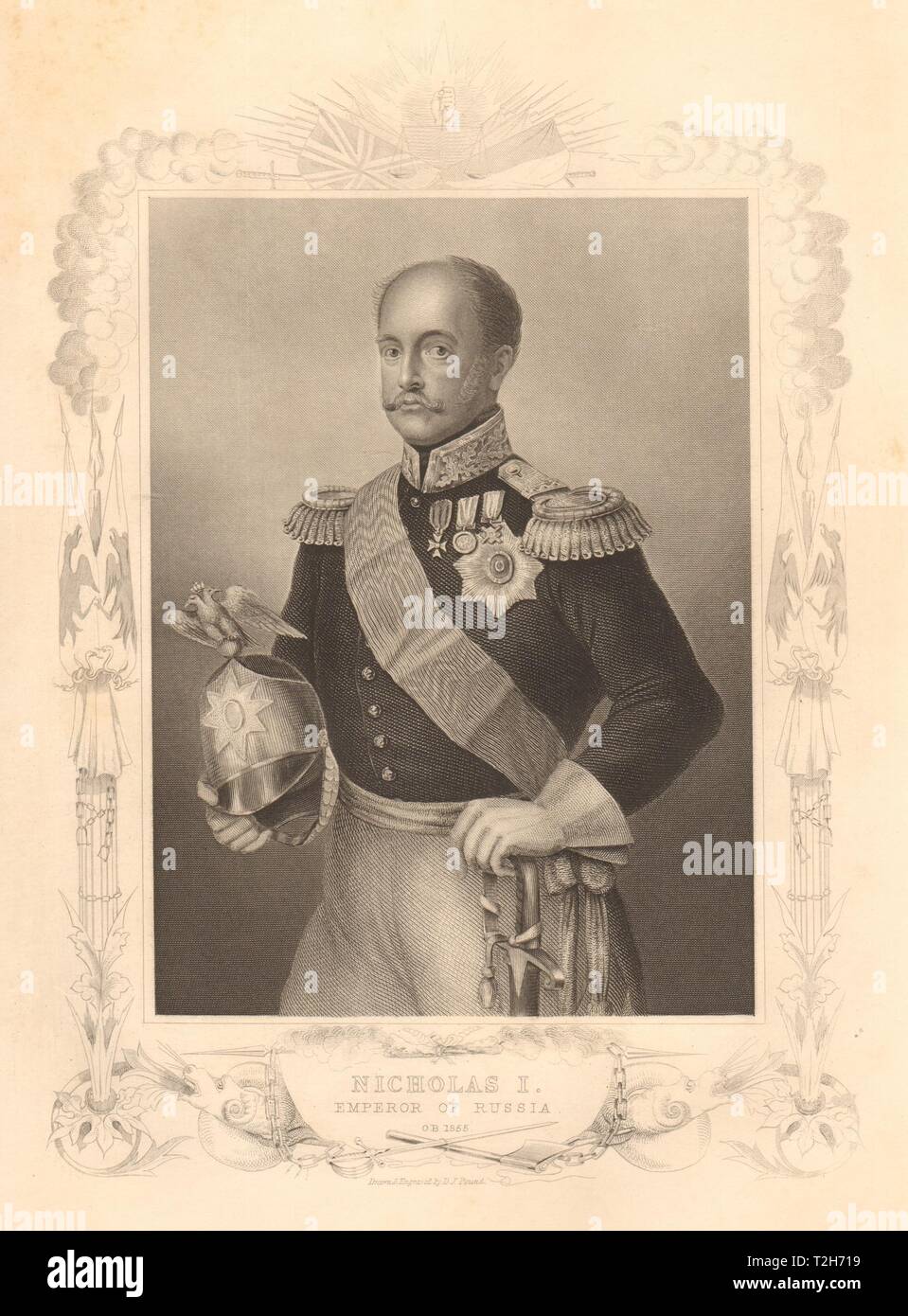 Guerre de Crimée. Le Tsar Nicolas I, empereur de Russie l'Ob. 1855 old print 1860 Banque D'Images